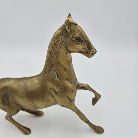 Vintage Brass Galloping Horse Statue Rich Gold Tone Running Horse Figurine 7x10 - Picture 11 of 14